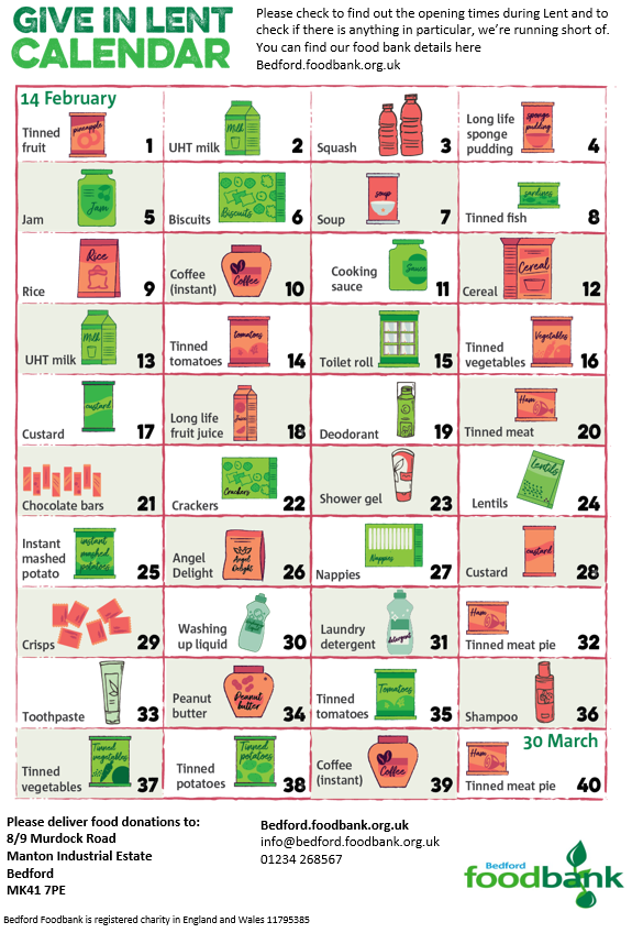 Reverse Advent Calendar for Christmas 2024 Bedford Foodbank